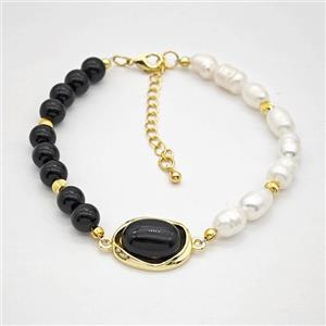 Black Onyx Agate And Pearl Bracelets Adjustable, approx 14-18mm, 6mm, 50-55mm dia