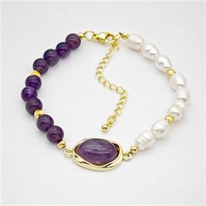 Purple Amethyst And Pearl Bracelets Adjustable, approx 14-18mm, 6mm, 50-55mm dia