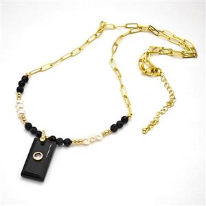 Black Onyx Agate Pendant Copper Chain Necklaces, approx 13-25mm, 5mm, 50-55cm length