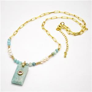 Green Amazonite Pendant Copper Chain Necklaces, approx 13-25mm, 5mm, 50-55cm length