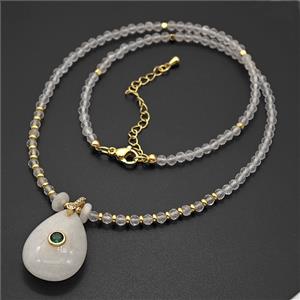 White Crystal Quartz Teardrop Pendant Clear Quartz Chain Necklaces, approx 18-25mm, 3mm, 40-45cm length