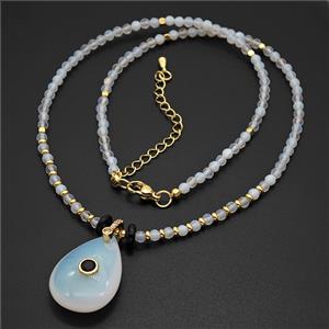 White Opalite Teardrop Pendant Necklaces, approx 18-25mm, 3mm, 40-45cm length