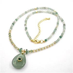 Green Aventurine Teardrop Pendant Necklaces, approx 18-25mm, 3mm, 40-45cm length