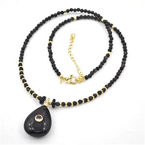 Black Onyx Agate Teardrop Pendant Necklaces, approx 18-25mm, 3mm, 40-45cm length
