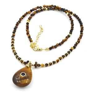 Tiger Eye Stone Teardrop Pendant Necklaces, approx 18-25mm, 3mm, 40-45cm length