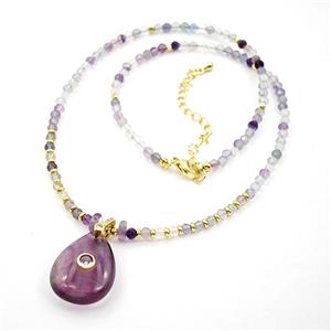 Fluorite Teardrop Pendant Necklaces, approx 18-25mm, 3mm, 40-45cm length