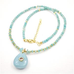 Green Amazonite Teardrop Pendant Necklaces, approx 18-25mm, 3mm, 40-45cm length