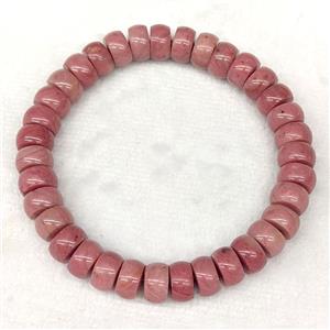Natural Pink Wood Lace Jasper Bracelets Rondelle Stretchy, approx 8mm