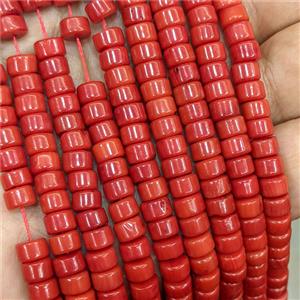 Natural Coral Heishi Beads Red Dye, approx 6mm