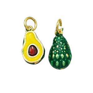 Copper Avocado Charms Pendant Yellow Green Enamel Gold Plated, approx 8-12mm