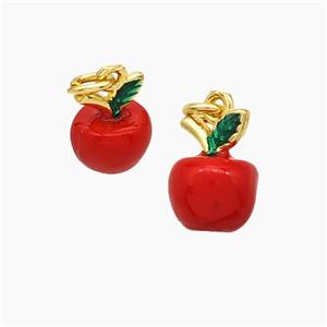 Copper Apple Pendant Red Enamel Gold Plated, approx 10mm