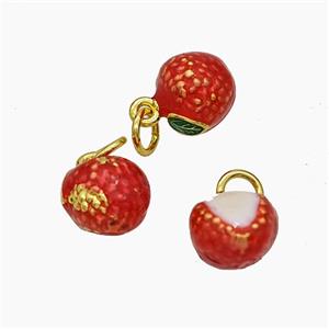 Copper Litchi Pendant Red Enamel Gold Plated, approx 10mm