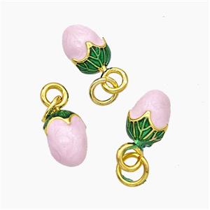 Copper Mango Pendant Pink Enamel Gold Plated, approx 6-9mm