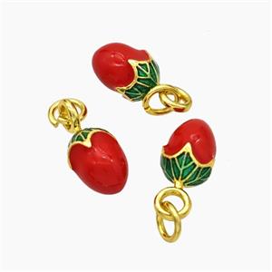 Copper Mango Pendant Red Enamel Gold Plated, approx 6-9mm
