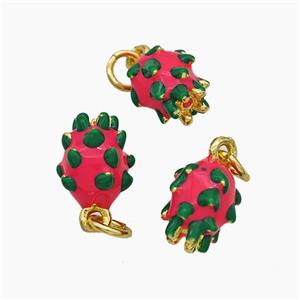 Copper Pitaya Pendant Green Red Enamel Gold Plated, approx 7-10mm