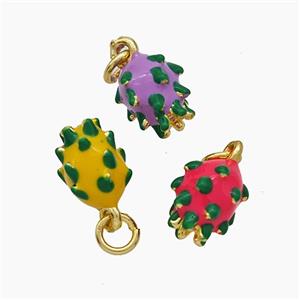 Copper Pitaya Pendant Enamel Gold Plated Mixed, approx 7-10mm