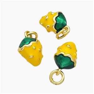 Copper Strawberry Pendant Yellow Enamel Gold Plated, approx 8-10mm