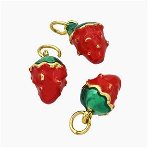 Copper Strawberry Pendant Red Enamel Gold Plated, approx 8-10mm