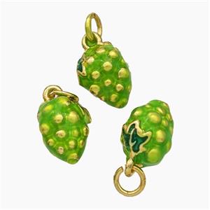 Copper Strawberry Pendant Green Enamel Gold Plated, approx 9-11mm