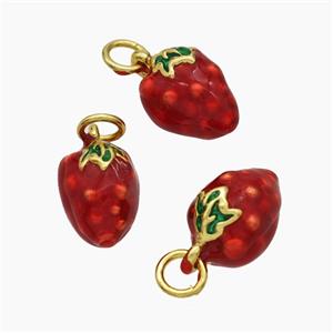 Copper Strawberry Pendant Red Enamel Gold Plated, approx 9-11mm