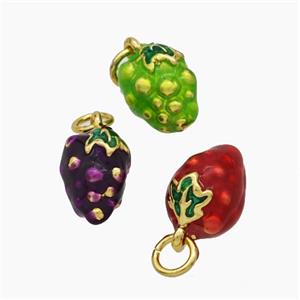 Copper Strawberry Pendant Enamel Gold Plated Mixed, approx 9-11mm