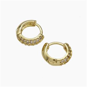 Copper Hoop Earrings Micropave Zirconia Gold Plated, approx 10mm dia