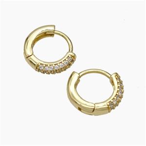 Copper Hoop Earrings Micropave Zirconia Gold Plated, approx 12mm dia