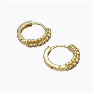 Copper Hoop Earrings Micropave Zirconia Gold Plated, approx 14mm dia