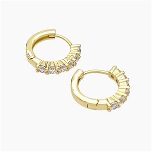 Copper Hoop Earrings Micropave Zirconia Gold Plated, approx 15mm dia