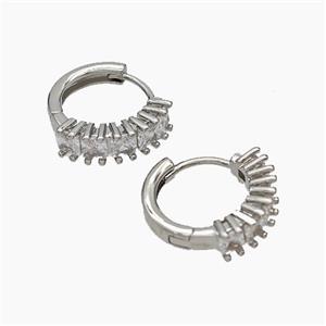 Copper Hoop Earrings Micropave Zirconia Platinum Plated, approx 15mm dia