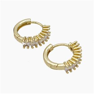 Copper Hoop Earrings Micropave Zirconia Gold Plated, approx 15mm dia