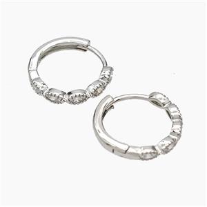 Copper Hoop Earrings Micropave Zirconia Platinum Plated, approx 15mm dia