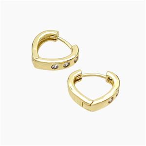 Copper Hoop Earrings Micropave Zirconia Heart Gold Plated, approx 14mm