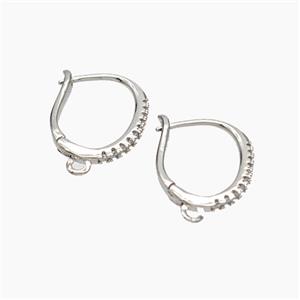 Copper Latchback Earrings Micropave Zirconia Platinum Plated, approx 12-16mm