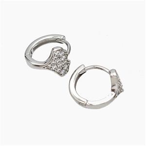 Copper Hoop Earrings Micropave Zirconia Ginkgo Leaf Gold Plated, approx 8mm, 10mm dia
