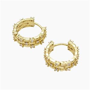 Copper Hoop Earrings Micropave Zirconia Gold Plated, approx 5mm, 16mm dia