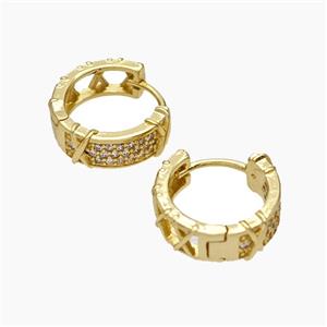 Copper Hoop Earrings Micropave Zirconia Gold Plated, approx 6mm, 16mm dia