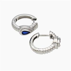 Copper Latchback Earrings Micropave Zirconia Teardrop Platinum Plated, approx 6mm, 16mm dia