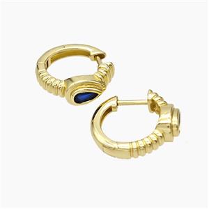 Copper Latchback Earrings Micropave Zirconia Teardrop Gold Plated, approx 6mm, 16mm dia
