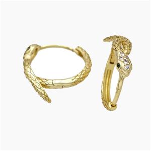 Copper Hoop Earrings Micropave Zirconia Snake Gold Plated, approx 5-18mm, 16mm dia