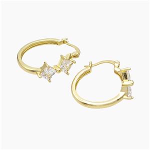 Copper Leaveback Earrings Pave Zirconia Gold Plated, approx 8mm, 20-25mm
