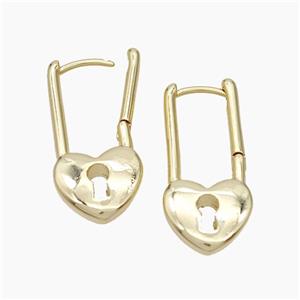 Copper Latchback Earrings Heart Lock Gold Plated, approx 12-25mm
