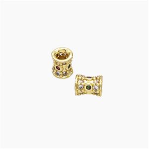 Copper Tube Beads Micropave Zirconia Gold Plated, approx 4-5mm