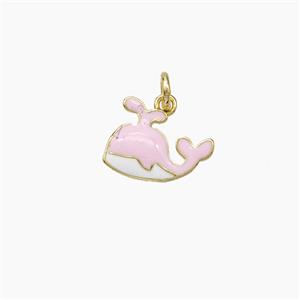 Copper Dolphin Pendant Pink Enamel Gold Plated, approx 8-11mm