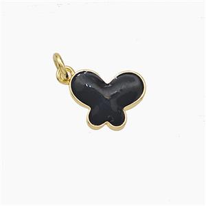Copper Butterfly Pendant Black Enamel Gold Plated, approx 8-10mm