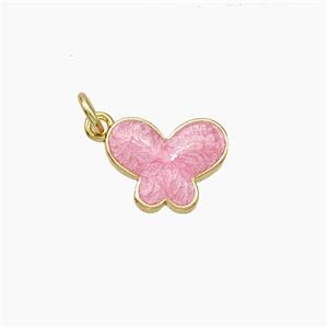Copper Butterfly Pendant Pink Painted Gold Plated, approx 8-10mm