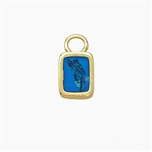 Copper Rectangle Pendant Pave Blue Resin Gold Plated, approx 7-9mm