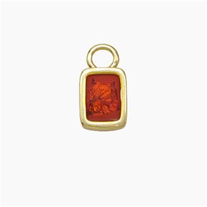 Copper Rectangle Pendant Pave Red Resin Gold Plated, approx 7-9mm