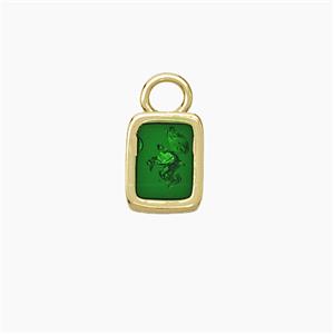Copper Rectangle Pendant Pave Green Resin Gold Plated, approx 7-9mm