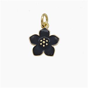 Copper Flower Pendant Black Enamel Gold Plated, approx 11mm